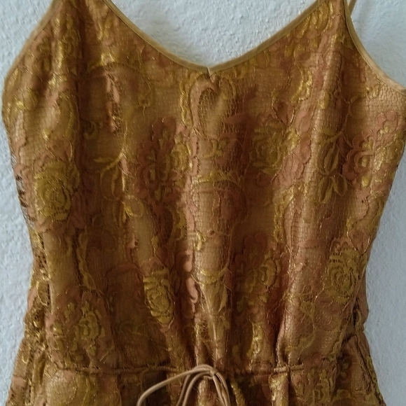 Evening gold lace top with silk ribbon & spaghetti straps - Picture 2 of 4